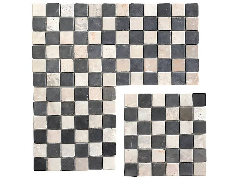 Carrelage de mosaïque (Boite de 1m²) / Plaque mosaïque mur et sol en marbre naturel coloris noir et blanc mat- 30 x 30 cm