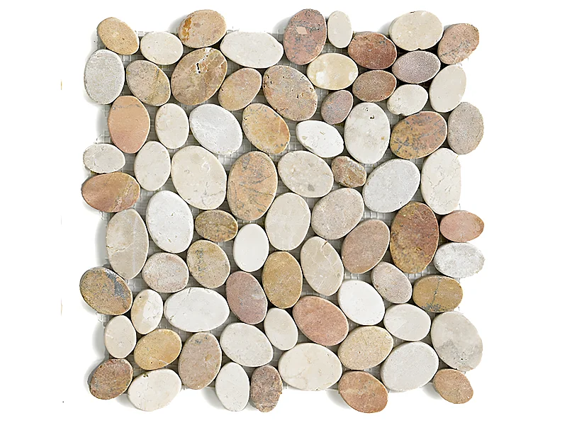 Carrelage de mosaïque/Plaque mosaïque mur et sol en marbre naturel coloris blanc et beige mat - 33 x 33 cm