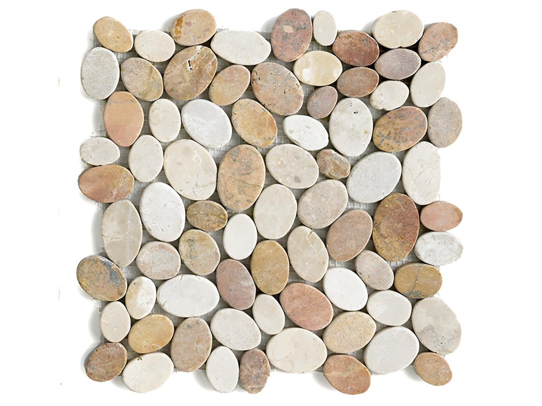 vente unique Carrelage de mosaïque/Plaque mosaïque mur et sol en marbre naturel coloris blanc et beige mat - 33 x 33 cm