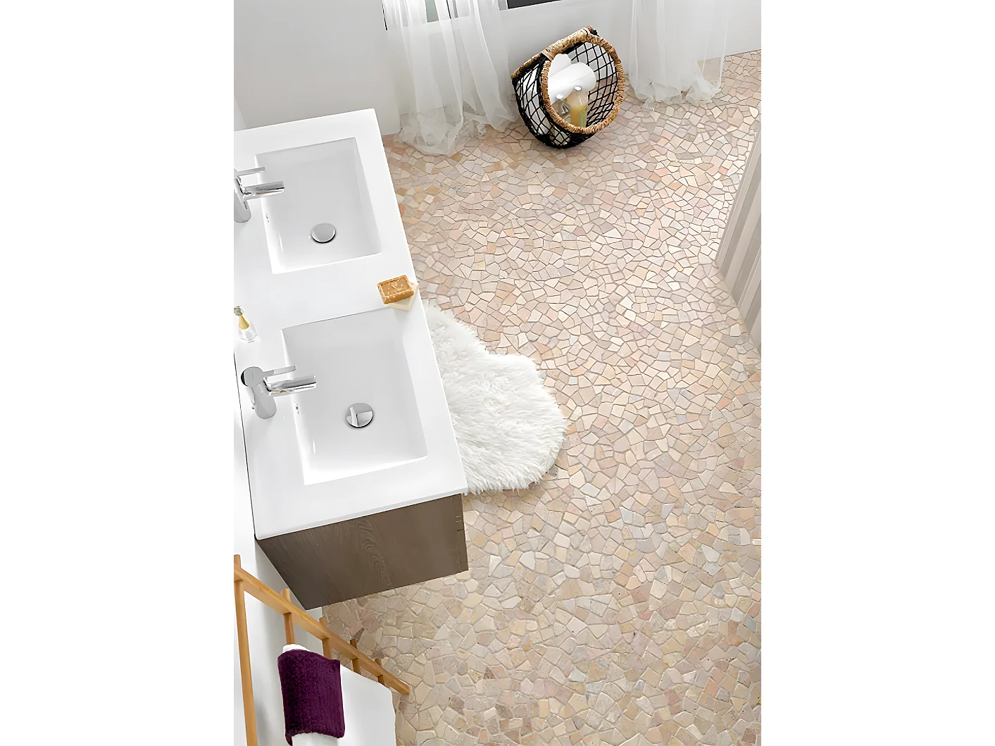 Carrelage de mosaïque/Plaque mosaïque mur et sol en marbre naturel coloris rose - 30 x 30 cm