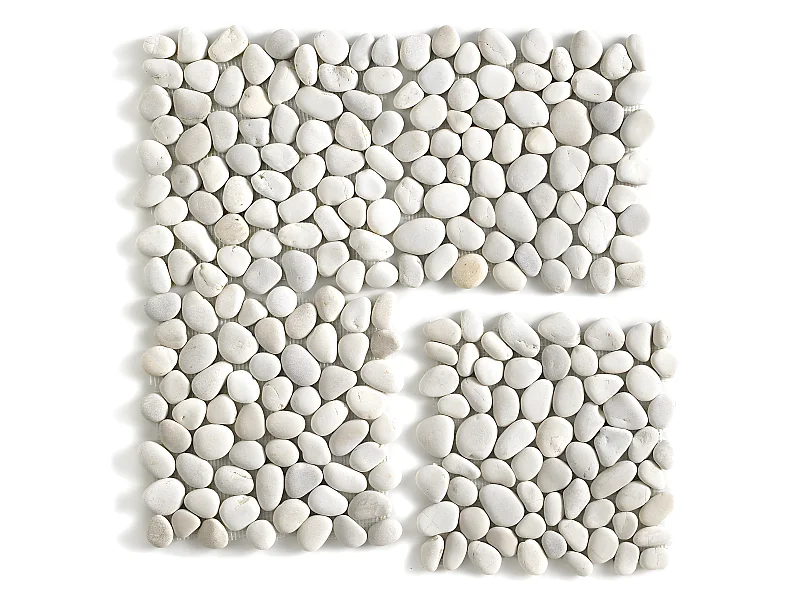 Carrelage de mosaïque (Boite de 1m²)/Galet de mer / Maille décorative aspect pierre blanc mat - 33x33 cm