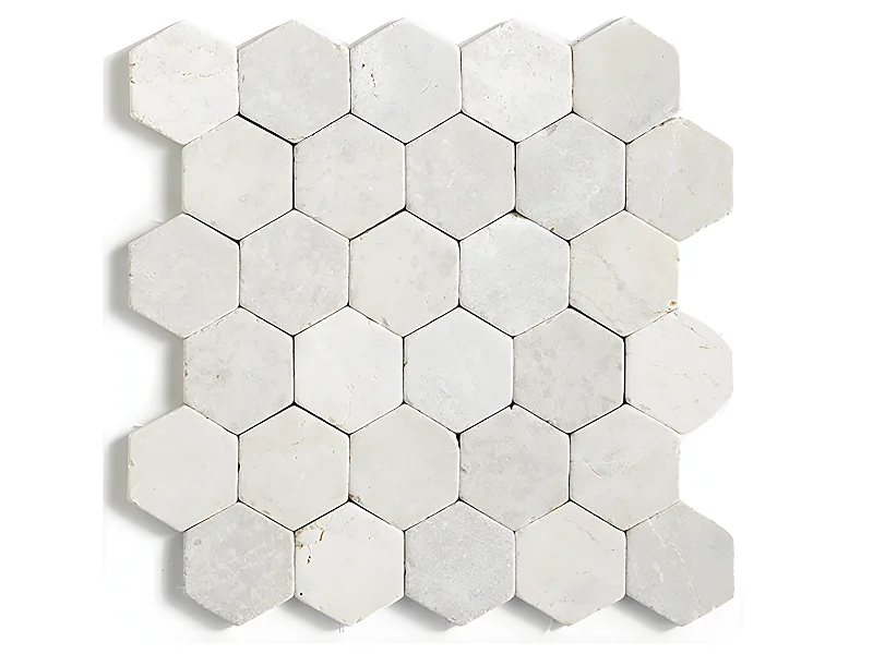 Carrelage mosaïque / Plaque de mosaïque mur et sol en marbre naturel coloris blanc - 33 x 33 cm