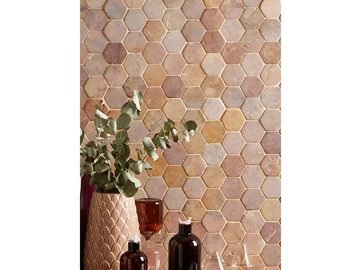 Carrelage mosaïque (Boite de 1m²) /Plaque de mosaïque mur et sol en marbre naturel coloris rose - 33 x 33 cm