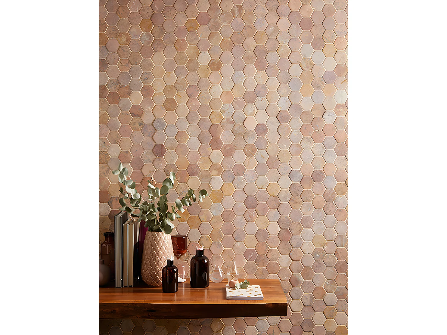 Carrelage mosaïque (Boite de 1m²) /Plaque de mosaïque mur et sol en marbre naturel coloris rose - 33 x 33 cm