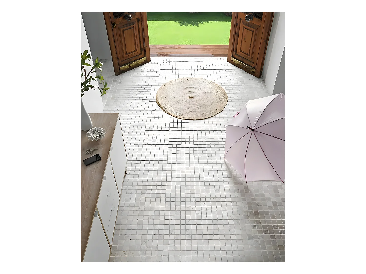 Carrelage de mosaïque/Plaque mosaïque mur et sol en marbre naturel coloris blanc - 30 x 30 cm