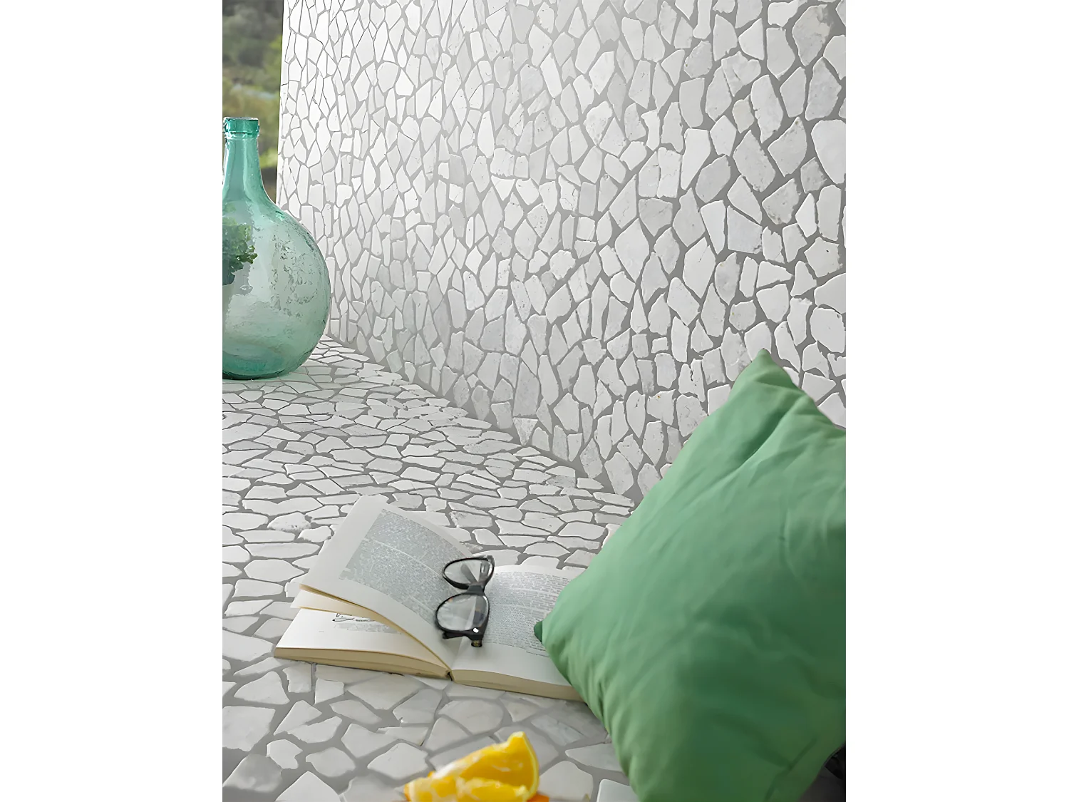 Carrelage de mosaïque (Boite de 1m²)/ Plaque mosaïque mur et sol en marbre naturel coloris blanc - 30 x 30 cm