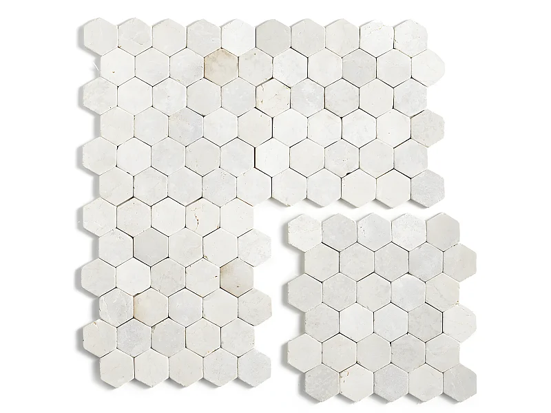 Carrelage mosaïque (Boite de 1m²) /Plaque de mosaïque mur et sol en marbre naturel coloris blanc - 33 x 33 cm