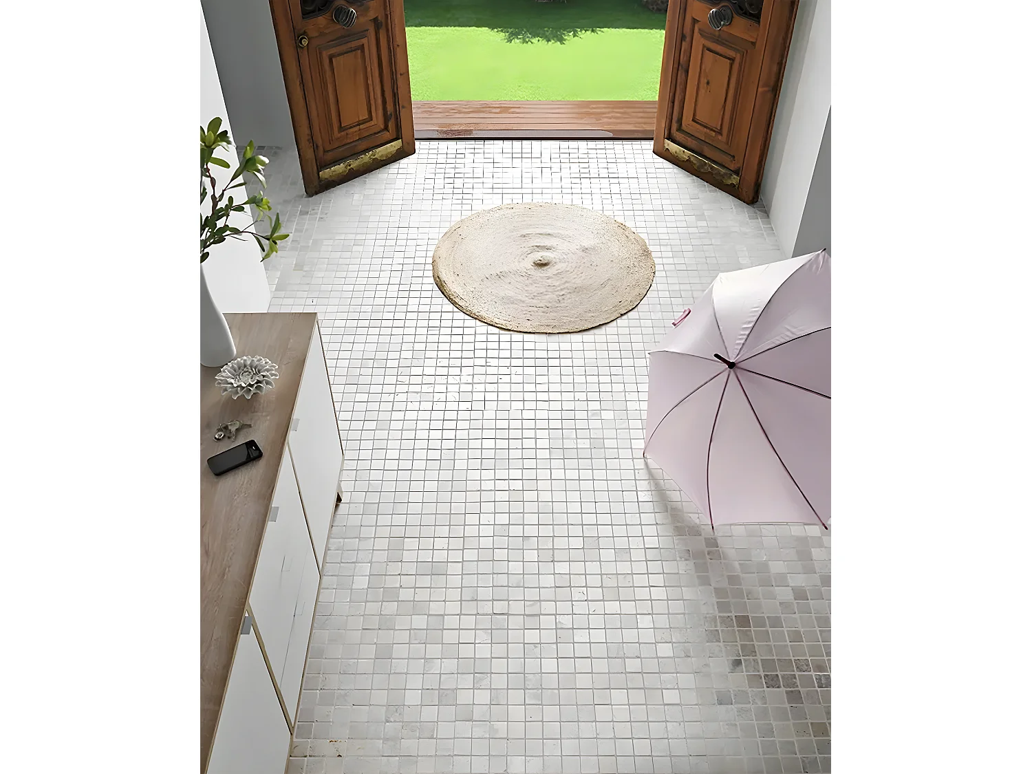 Carrelage de mosaïque (Boite de 1m²), Plaque mosaïque mur et sol en marbre naturel coloris blanc - 30 x 30 cm