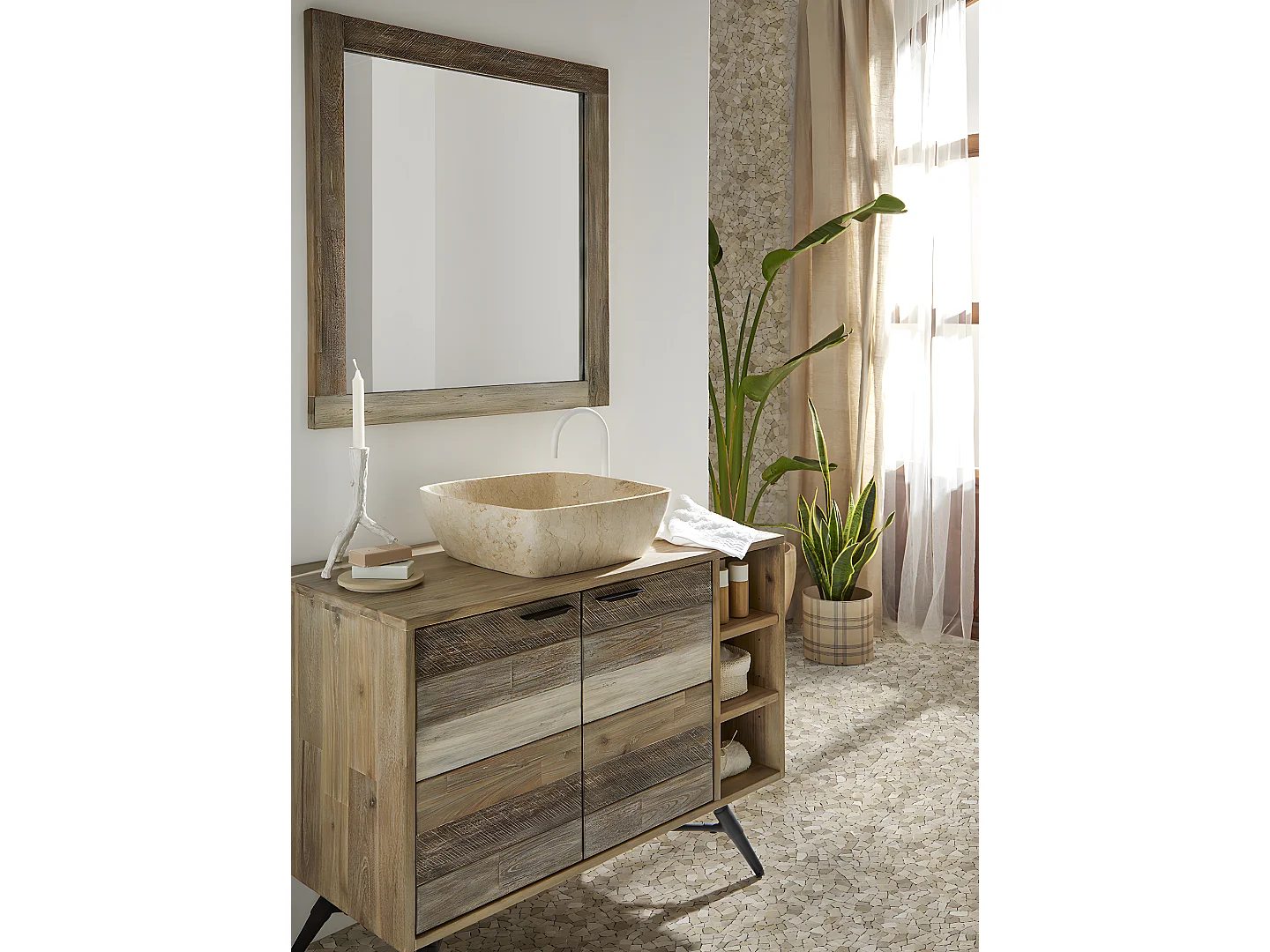 Carrelage de mosaïque (Boite de 1m²), Plaque mosaïque mur et sol en marbre naturel coloris marron - 30 x 30 cm