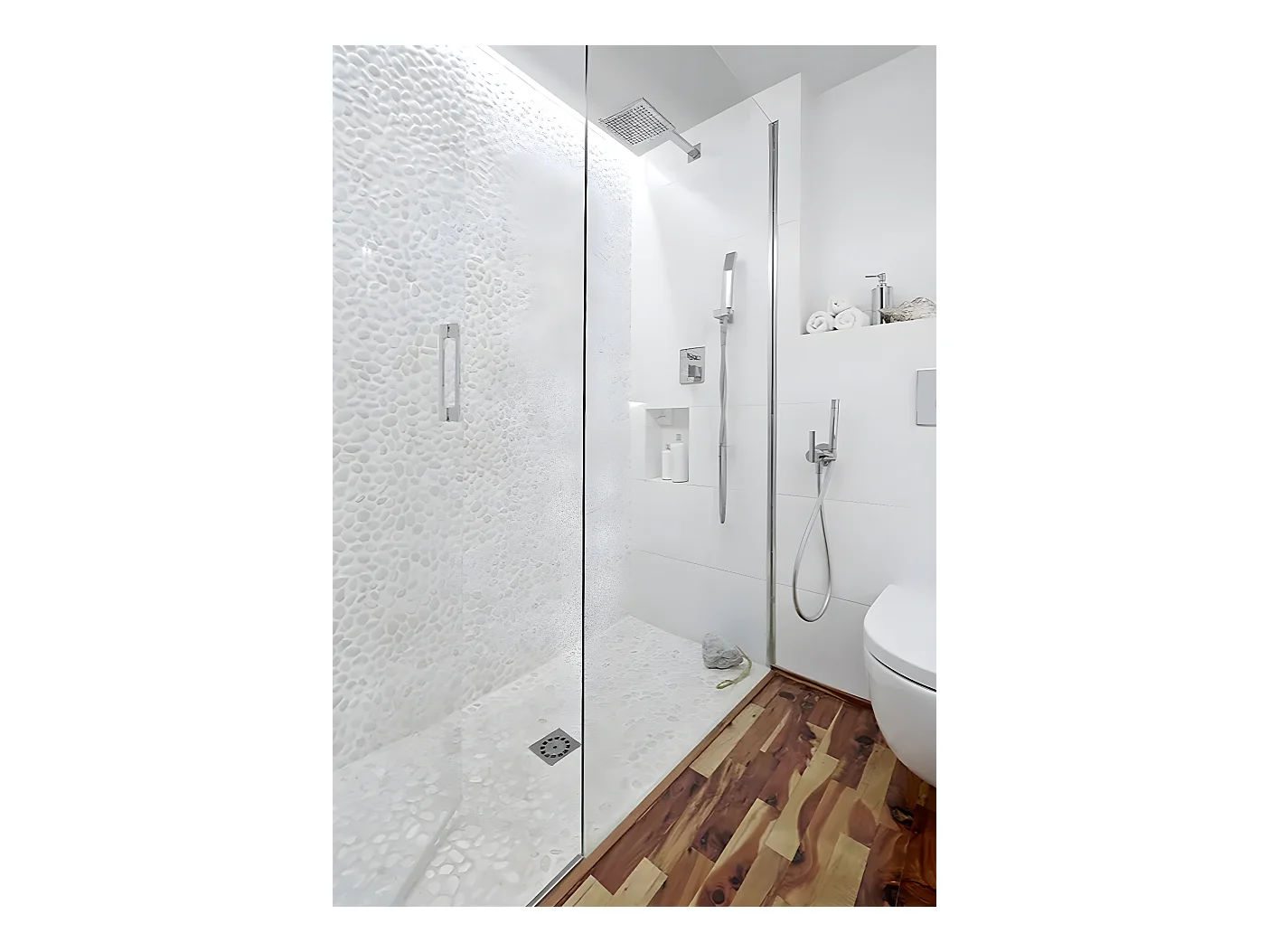 Carrelage de mosaïque / Galet de mer / Maille décorative aspect pierre blanc mat - 33x33 cm