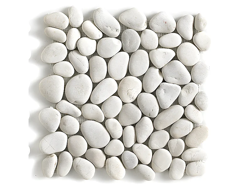 Carrelage de mosaïque / Galet de mer / Maille décorative aspect pierre blanc mat - 33x33 cm