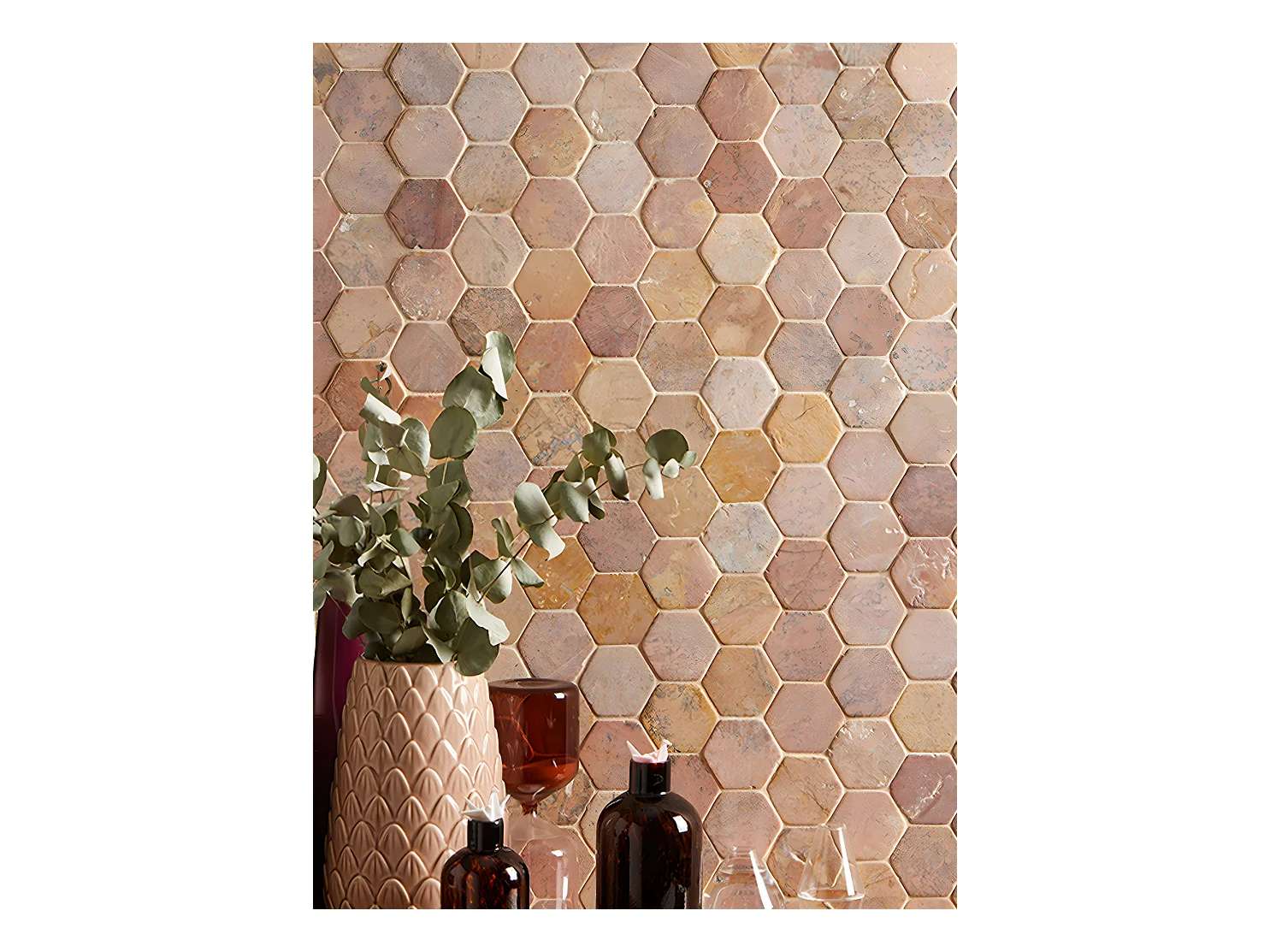 Carrelage mosaïque / Plaque de mosaïque mur et sol en marbre naturel coloris rose - 33 x 33 cm