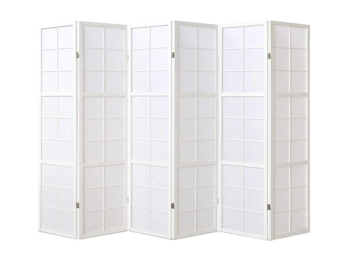 Paravent japonais grands carreaux bois blanc et papier de riz - 6 pans - Dim : H 175 cm