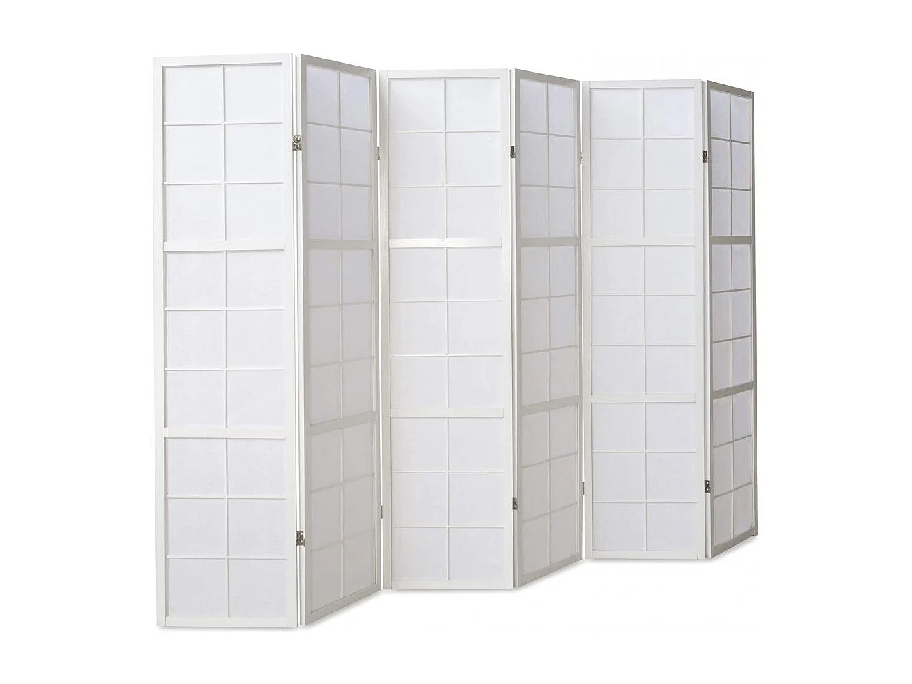 Paravent japonais grands carreaux bois blanc et papier de riz - 6 pans - Dim : H 175 cm