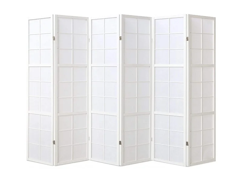 Paravent japonais grands carreaux bois blanc et papier de riz - 6 pans - Dim : H 175 cm