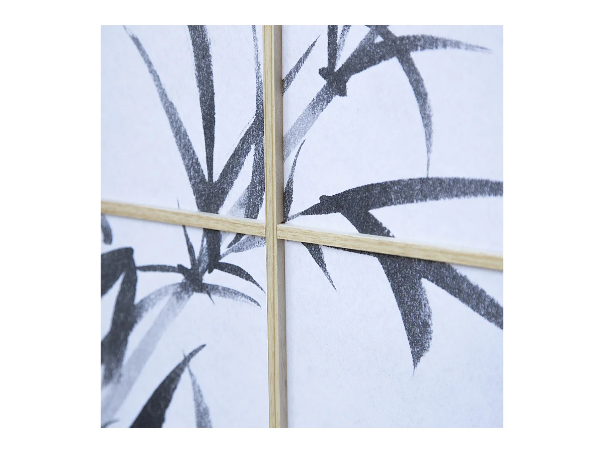 Paravent japonais en bois naturel avec dessin bambou 5 pans