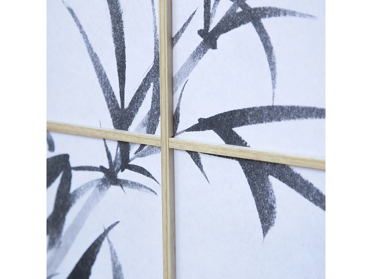 Paravent japonais en bois naturel avec dessin bambou 5 pans