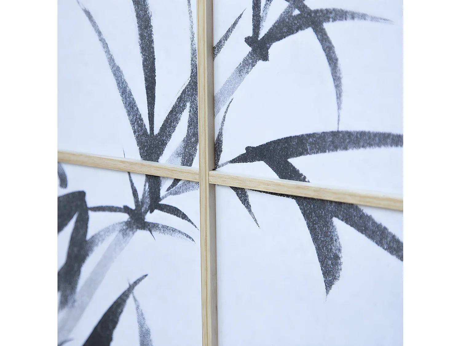 Paravent japonais en bois naturel avec dessin bambou 4 pans