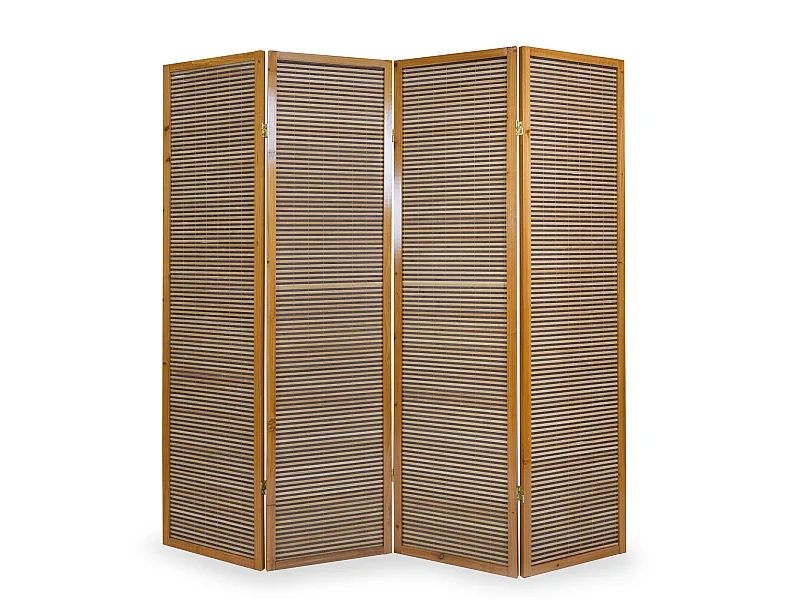 Paravent en bois brun avec bambou de 4 pans