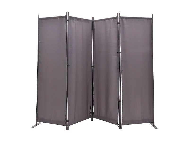 Paravent en métal et tissu gris de 4 pans - Hauteur 170 cm x Largeur 214 cm