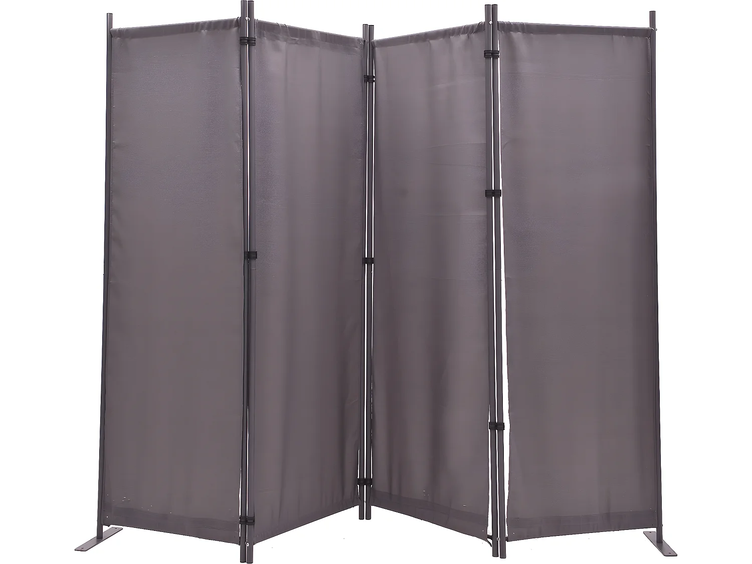 Paravent en métal et tissu gris de 4 pans - Hauteur 170 cm x Largeur 214 cm