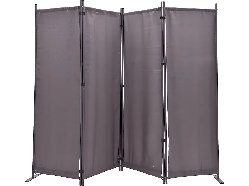 Paravent en métal et tissu gris de 4 pans - Hauteur 170 cm x Largeur 214 cm