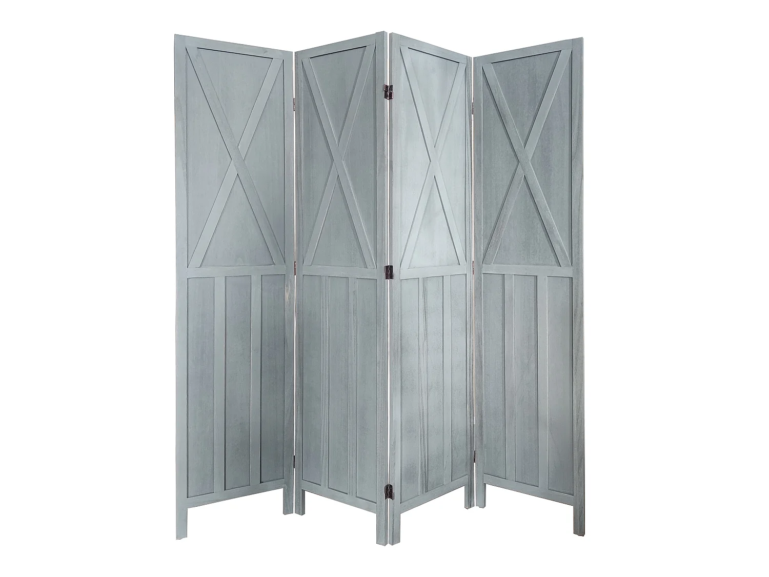 Paravent en bois de 4 pans gris brocante - Hauteur 170 x Longueur 160 cm