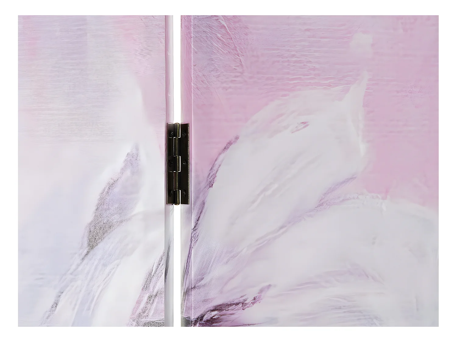 Paravent 2 faces de 3 pans en pin et toile coloris rose motif chat - Longueur 120 x Hauteur 180 x Profondeur 2 cm