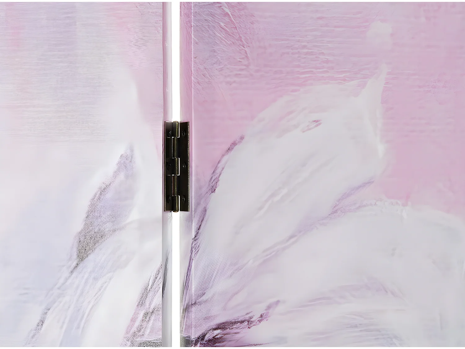 Paravent 2 faces de 3 pans en pin et toile coloris rose motif chat - Longueur 120 x Hauteur 180 x Profondeur 2 cm