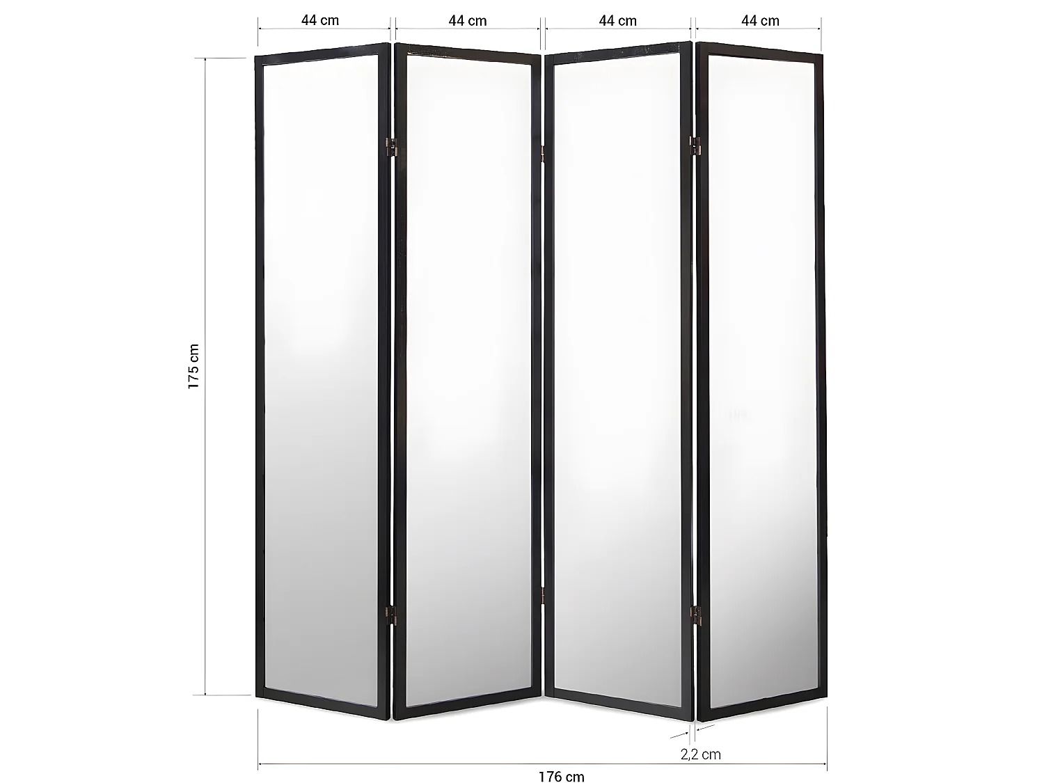 Paravent japonais fleur de cerisier en bois noir de 4 pans, L176 x H175 x P2 cm