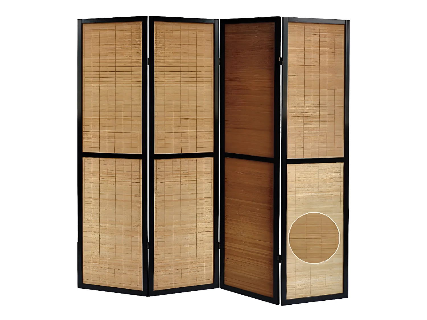 Paravent en bois noir et bambou de 4 pans