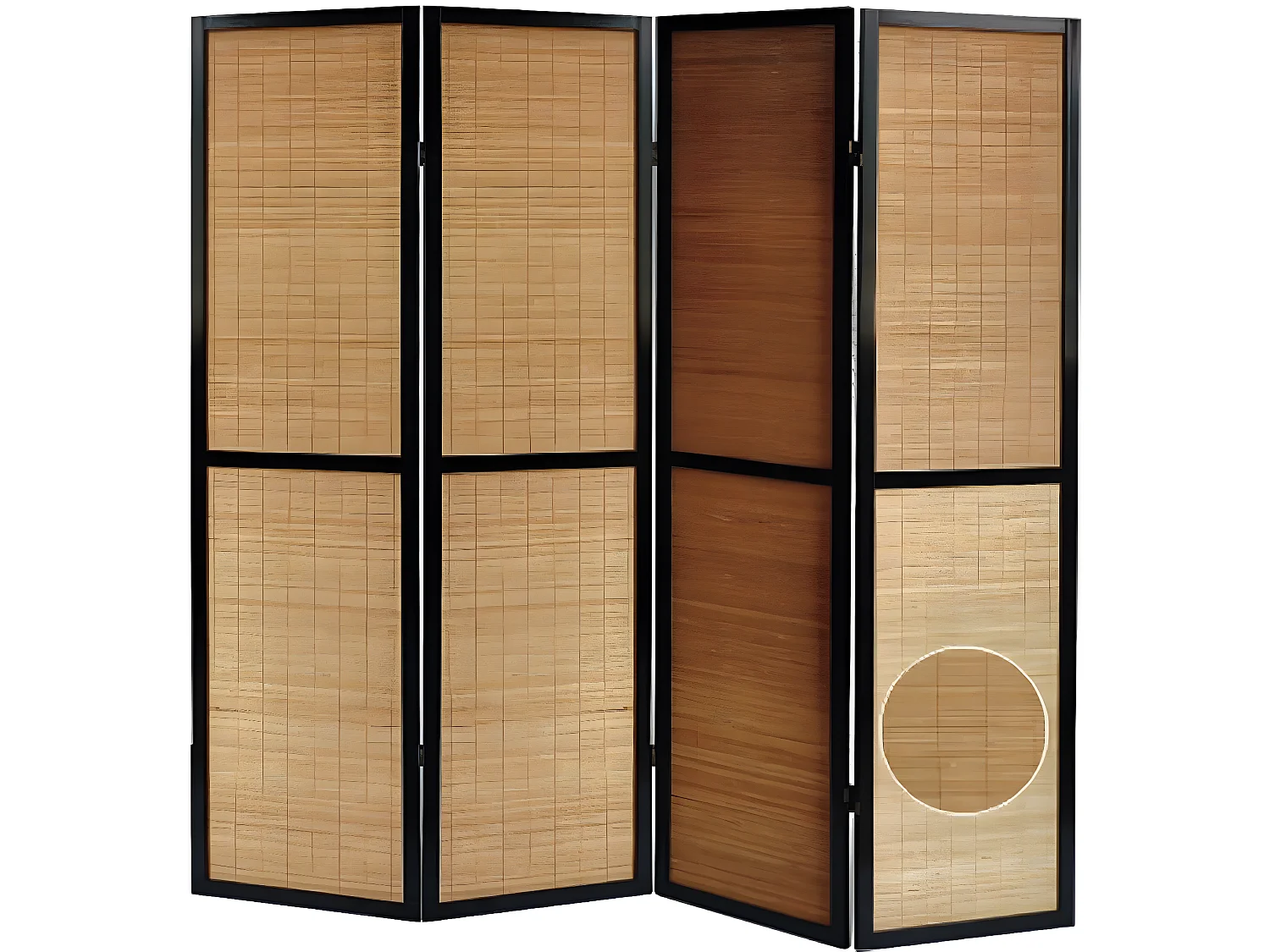 Paravent en bois noir et bambou de 4 pans
