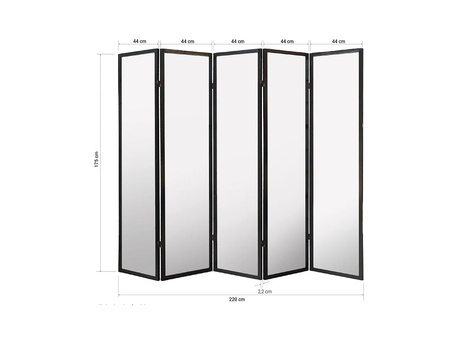 Paravent japonais fleur de cerisier en bois noir de 5 pans, L220 x H175 x P2 cm