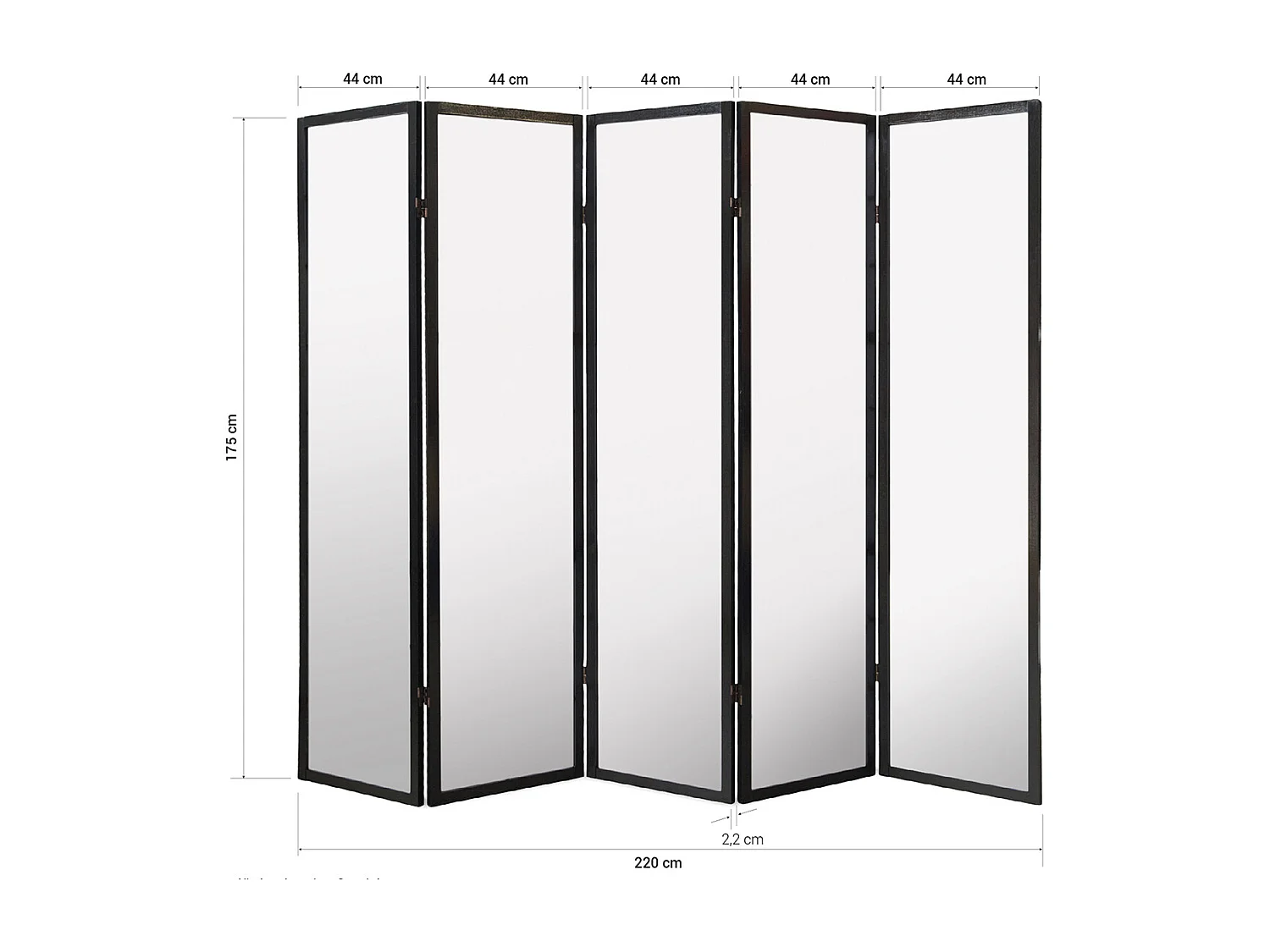 Paravent japonais fleur de cerisier en bois noir de 5 pans, L220 x H175 x P2 cm