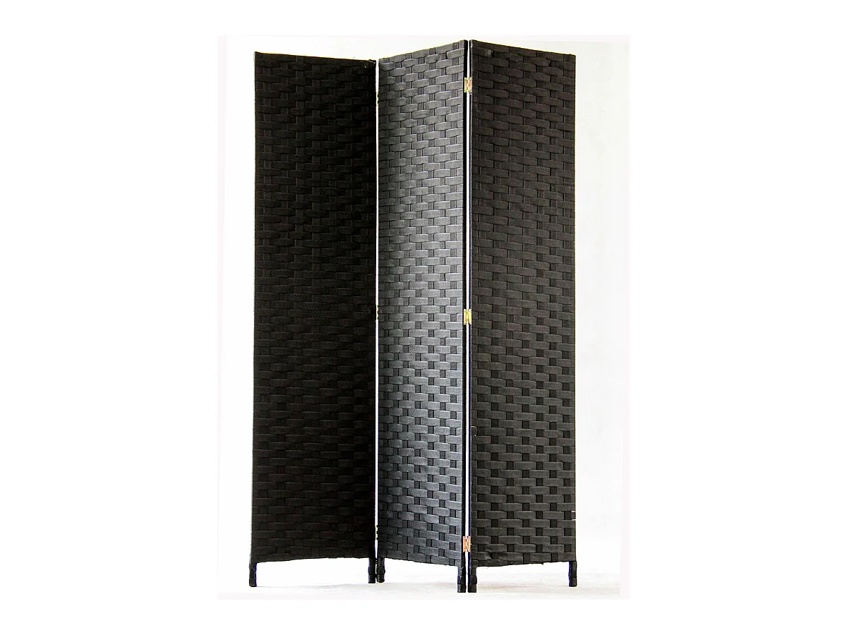 Paravent de 3 pans tressé en fibres naturelles coloris noir - Dim : H180 x 135 cm