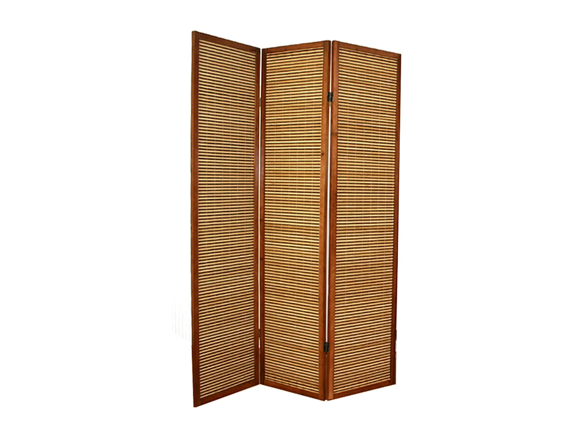 Paravent en bois brun avec bambou de 3 pans