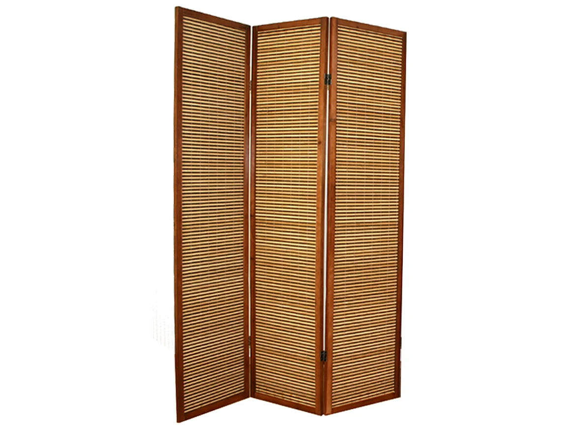 Paravent en bois brun avec bambou de 3 pans