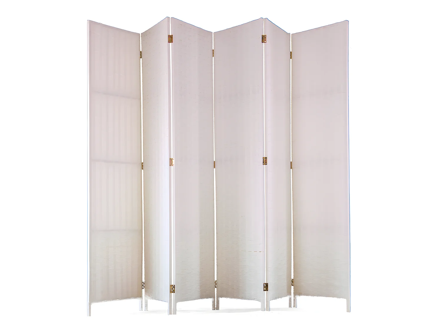 Paravent de 6 pans tressé en fibres naturelles coloris blanc - Dim : H180 x L270 cm