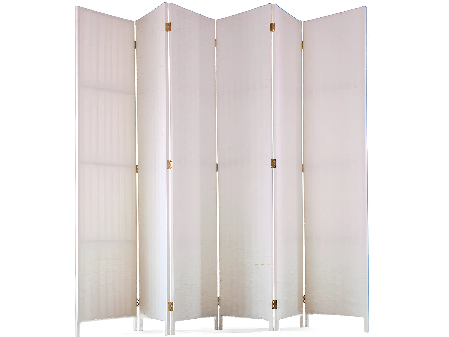 Paravent de 6 pans tressé en fibres naturelles coloris blanc - Dim : H180 x L270 cm