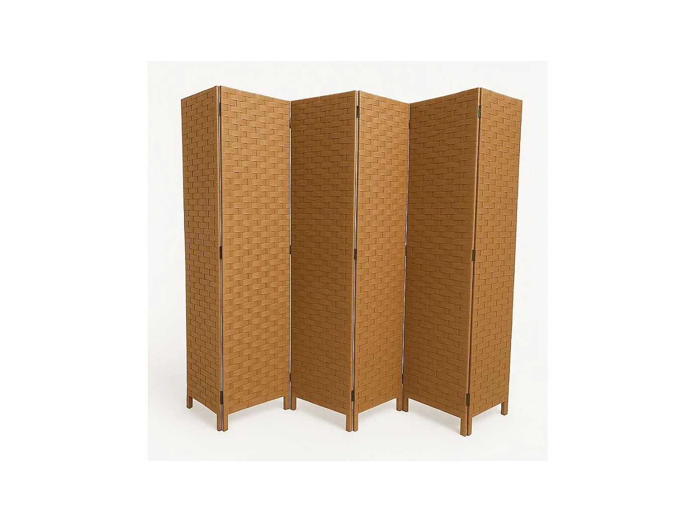 Paravent de 6 pans tressé en fibres naturelles coloris brun - Dim : H180 x L270 cm