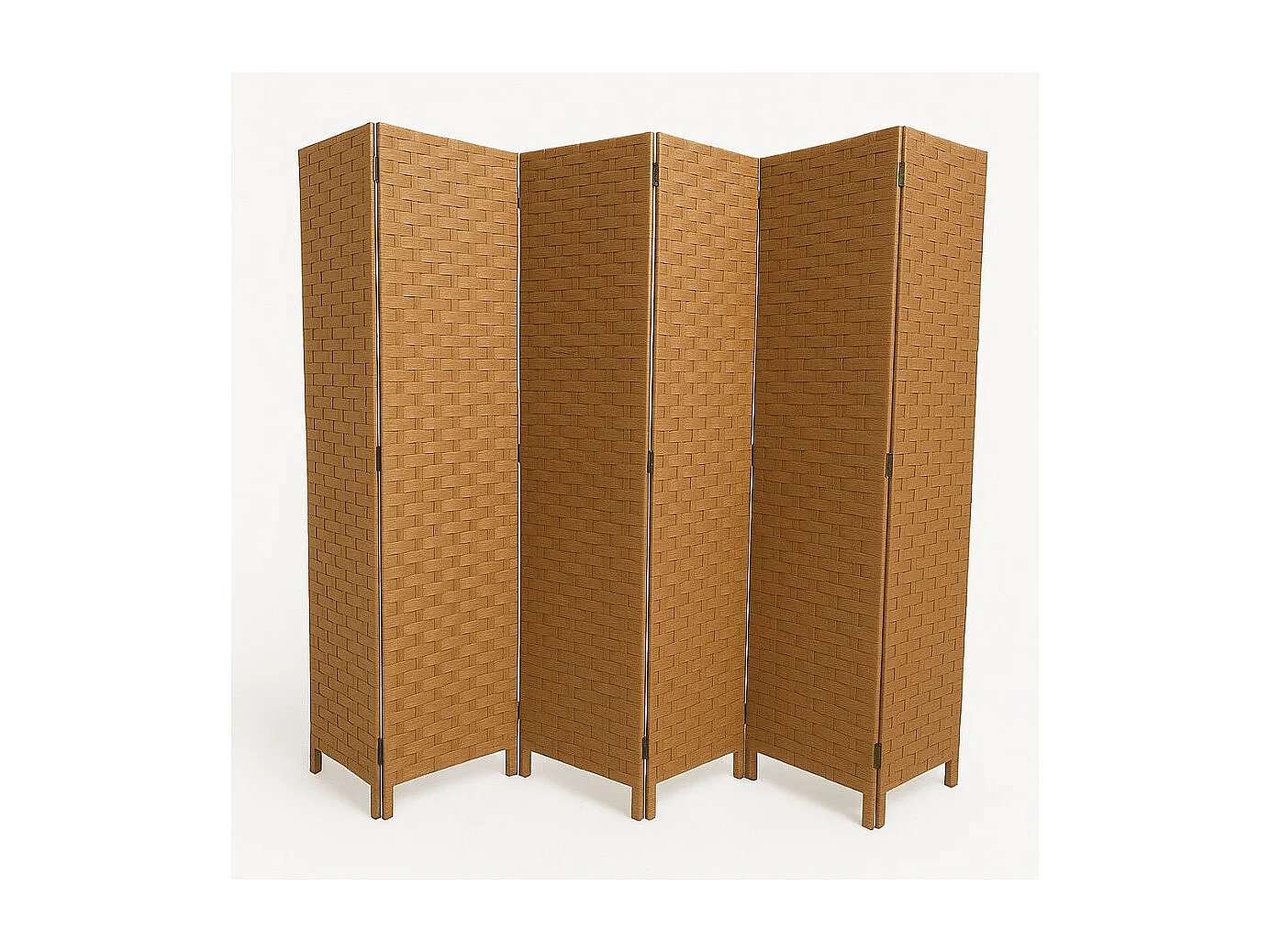 Paravent de 6 pans tressé en fibres naturelles coloris brun - Dim : H180 x L270 cm