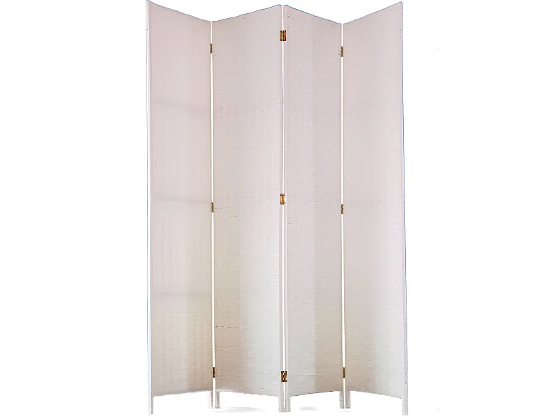 Paravent de 4 pans tressé en fibres naturelles coloris blanc - Dim : H180 x L180 cm