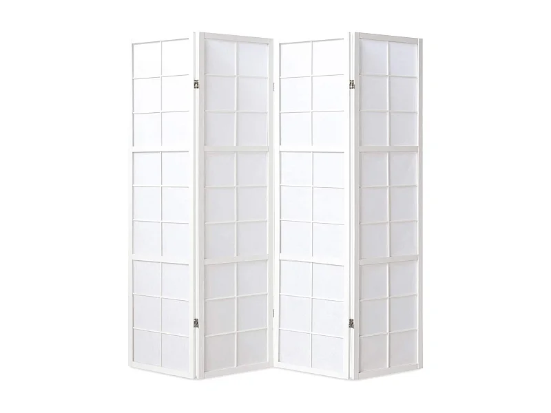 Paravent japonais grands carreaux bois blanc et papier de riz - 4 pans - Dim : H 175 cm