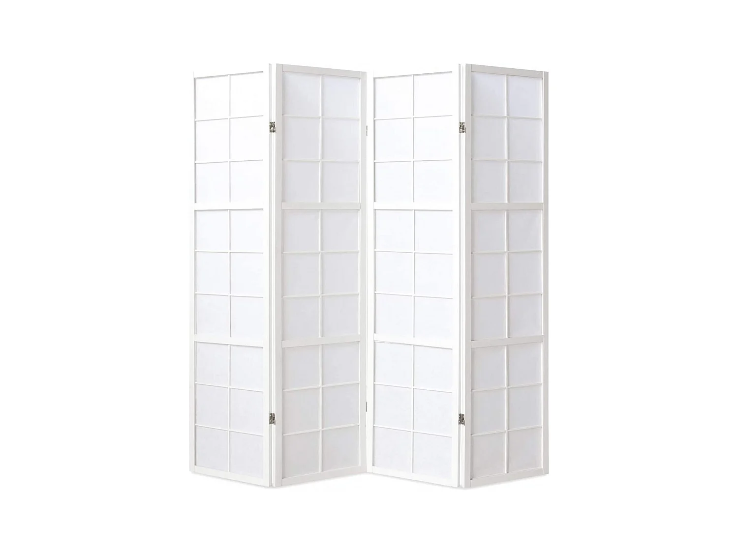 Paravent japonais grands carreaux bois blanc et papier de riz - 4 pans - Dim : H 175 cm