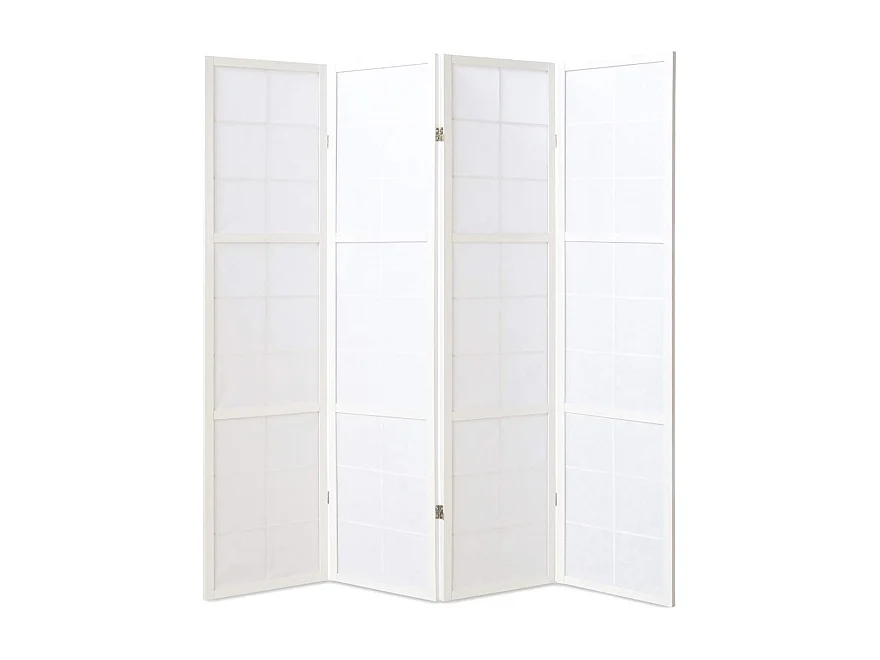 Paravent japonais grands carreaux bois blanc et papier de riz - 4 pans - Dim : H 175 cm