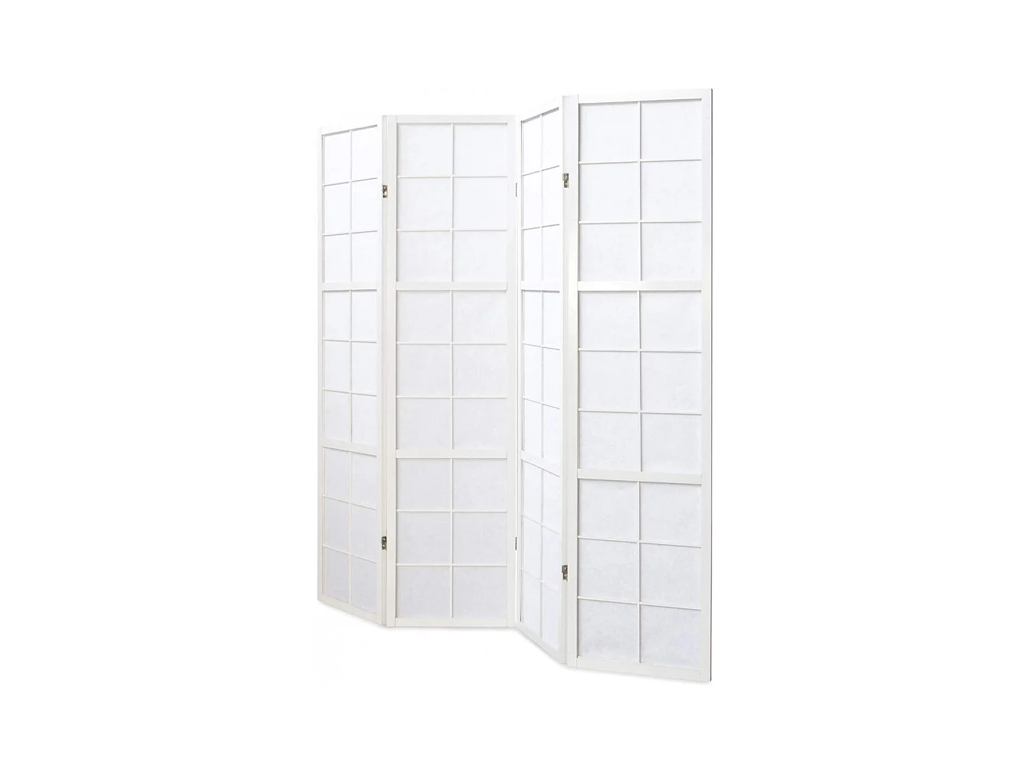 Paravent japonais grands carreaux bois blanc et papier de riz - 4 pans - Dim : H 175 cm