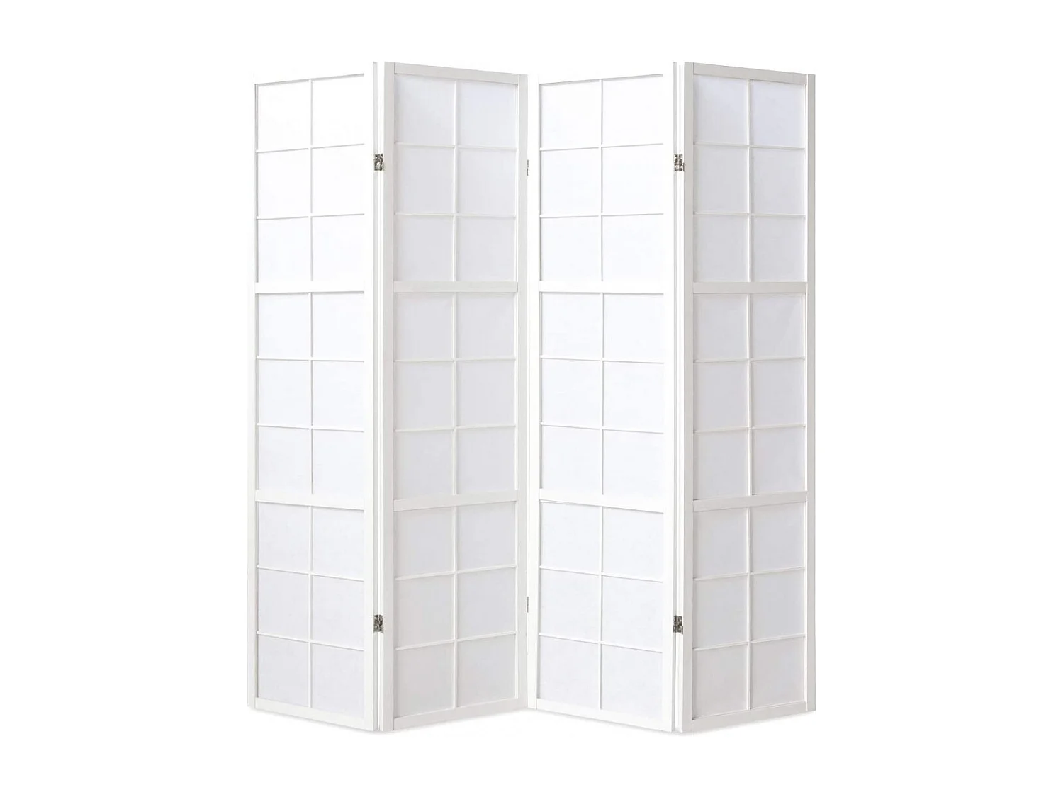 Paravent japonais grands carreaux bois blanc et papier de riz - 4 pans - Dim : H 175 cm