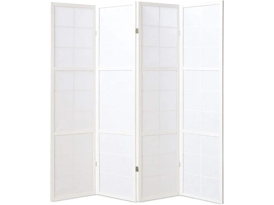 Paravent japonais grands carreaux bois blanc et papier de riz - 4 pans - Dim : H 175 cm