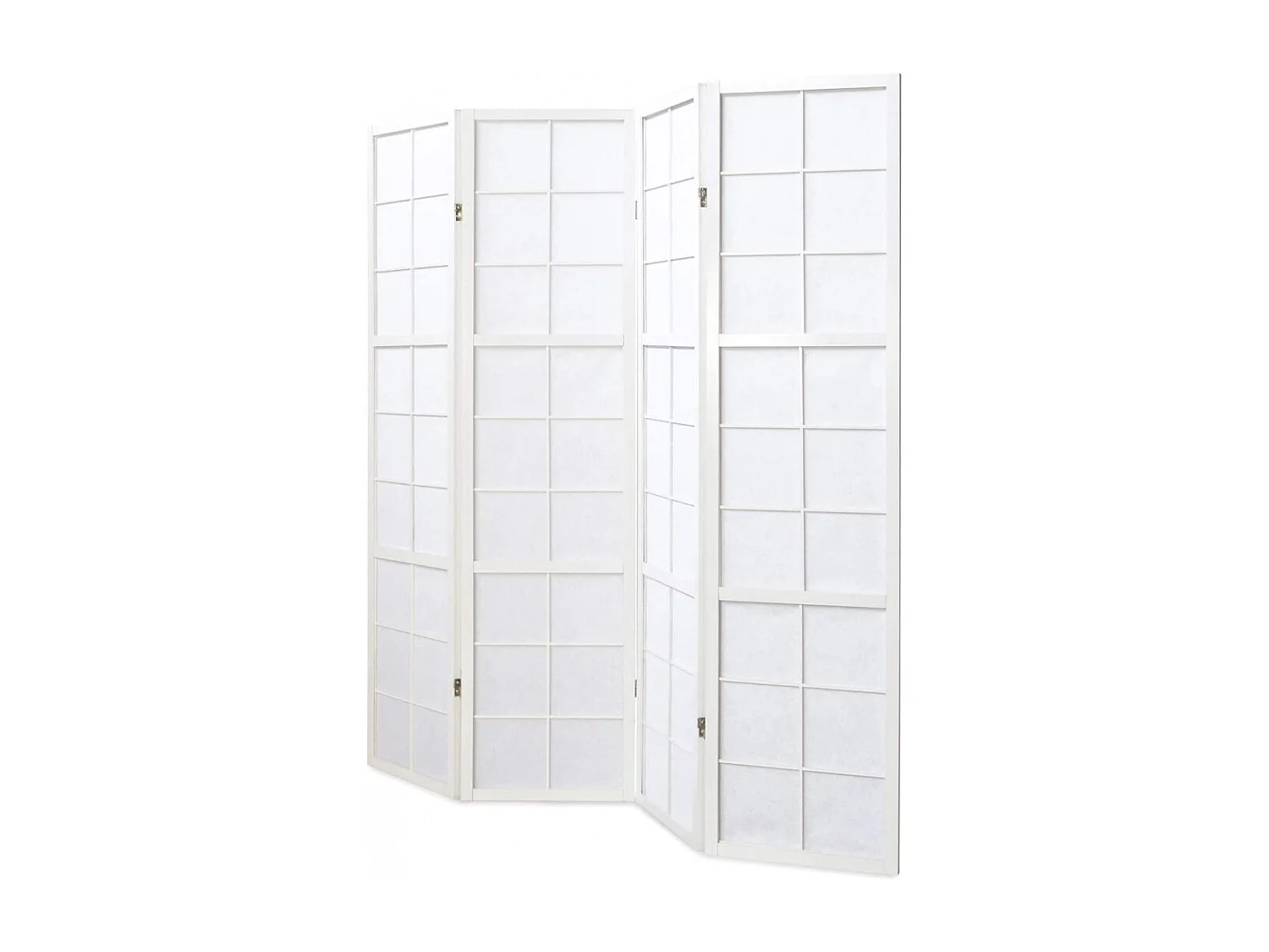 Paravent japonais grands carreaux bois blanc et papier de riz - 4 pans - Dim : H 175 cm