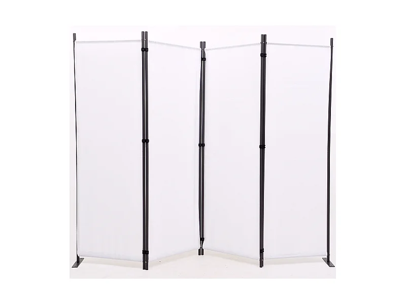Paravent en métal et tissu blanc de 4 pans - Hauteur 170 cm x Largeur 214 cm